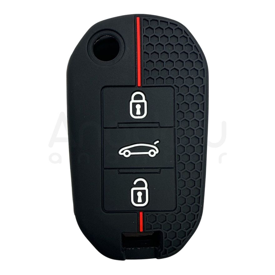 3410-PK | Peugeot - Citroen Sustalı Petek Desenli Kılıf 3 Buton Kırmızı